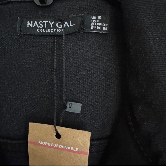 NWT Nasty Gal Collection Black Deep V Neck Denim Boilersuit Jumpsuit Size 8 - Picture 5 of 10